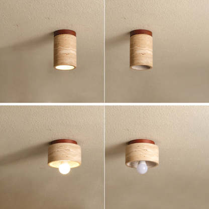Japanese Wabi-Sabi Travertine Wood Ceiling Light