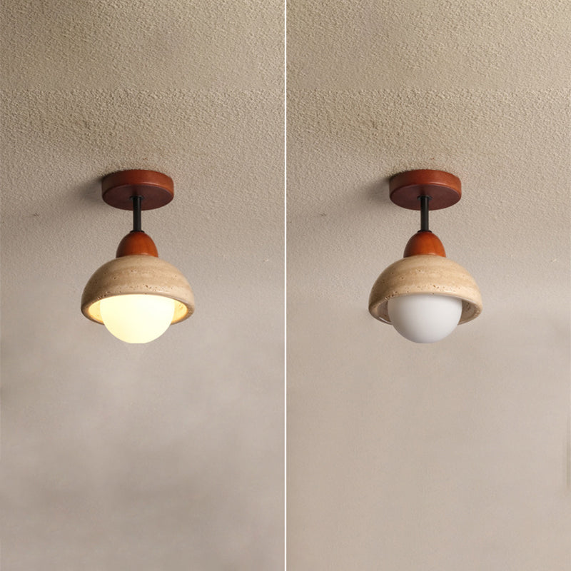 Japanese Wabi-Sabi Travertine Wood Ceiling Light