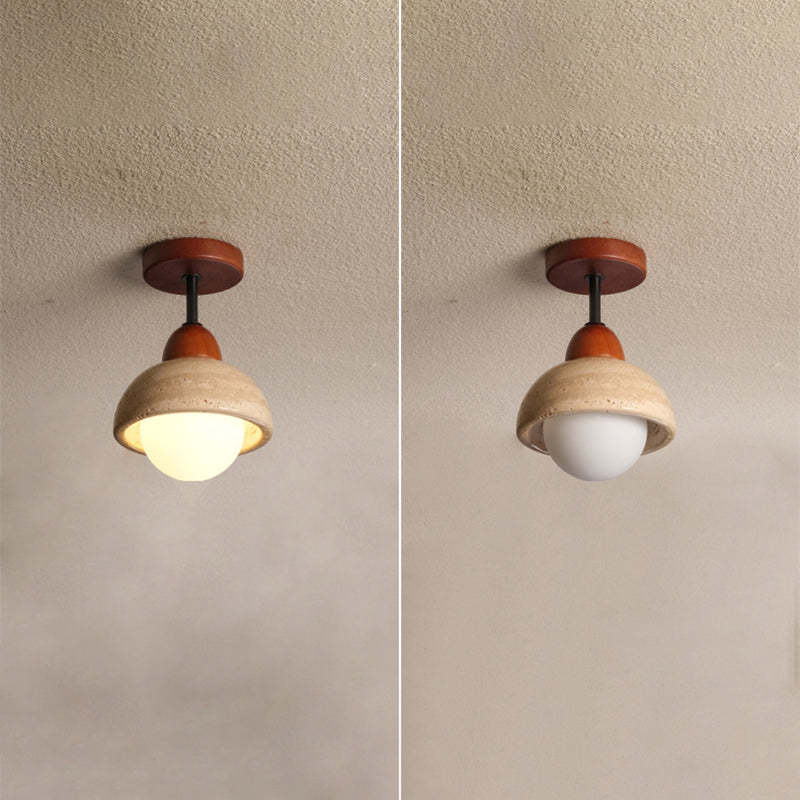 Japanese Wabi-Sabi Travertine Wood Ceiling Light
