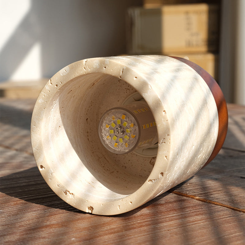Japanese Wabi-Sabi Travertine Wood Ceiling Light