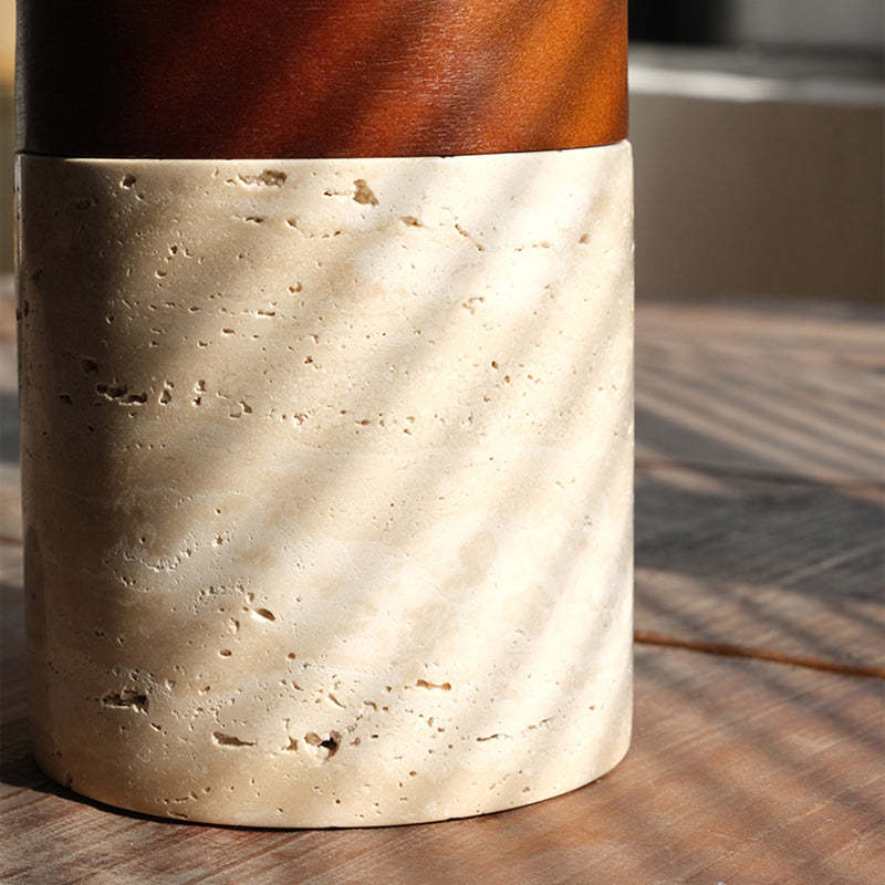 Japanese Wabi-Sabi Travertine Wood Ceiling Light