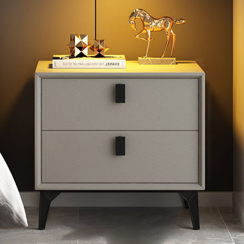 Scandinavian Leather Wood 2-Drawer Nightstand — A