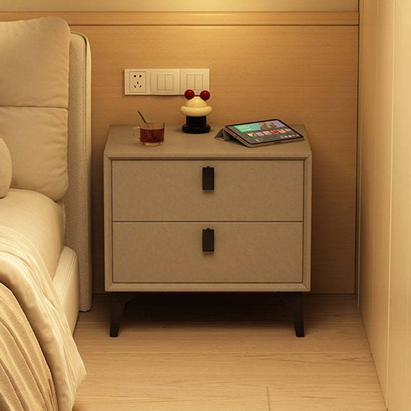 Scandinavian Leather Wood 2-Drawer Nightstand