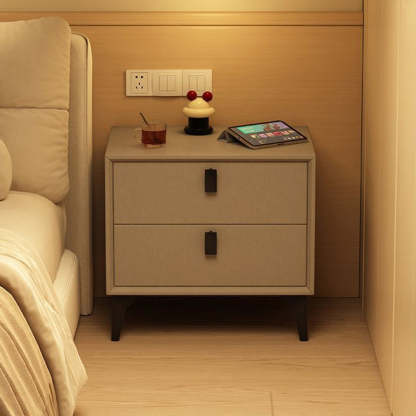 Scandinavian Leather Wood 2-Drawer Nightstand