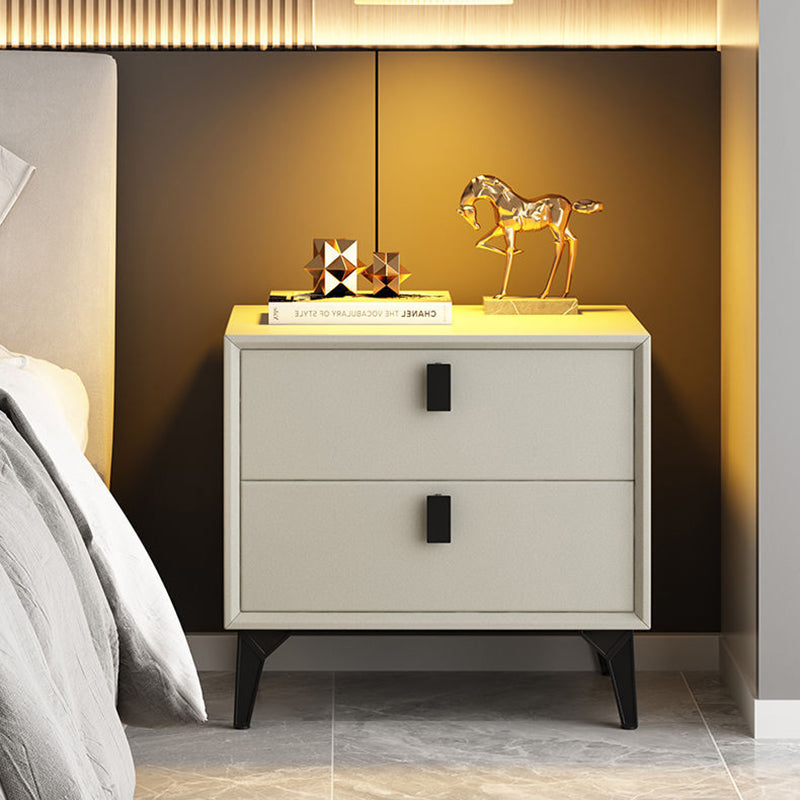 Scandinavian Leather Wood 2-Drawer Nightstand