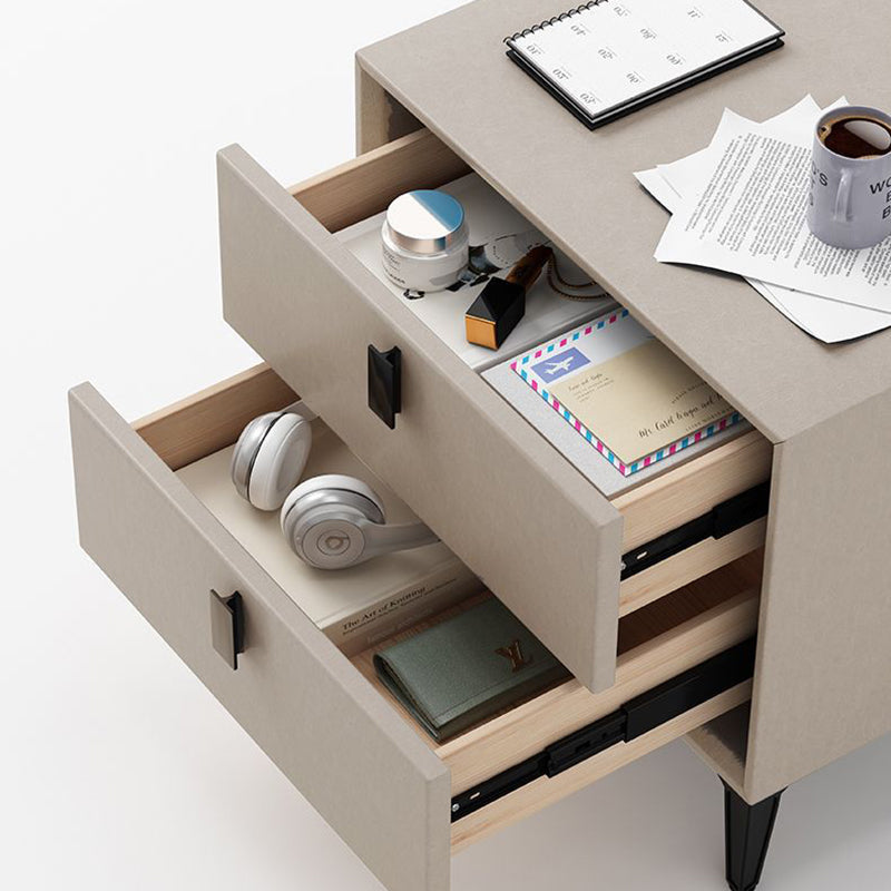Scandinavian Leather Wood 2-Drawer Nightstand — E
