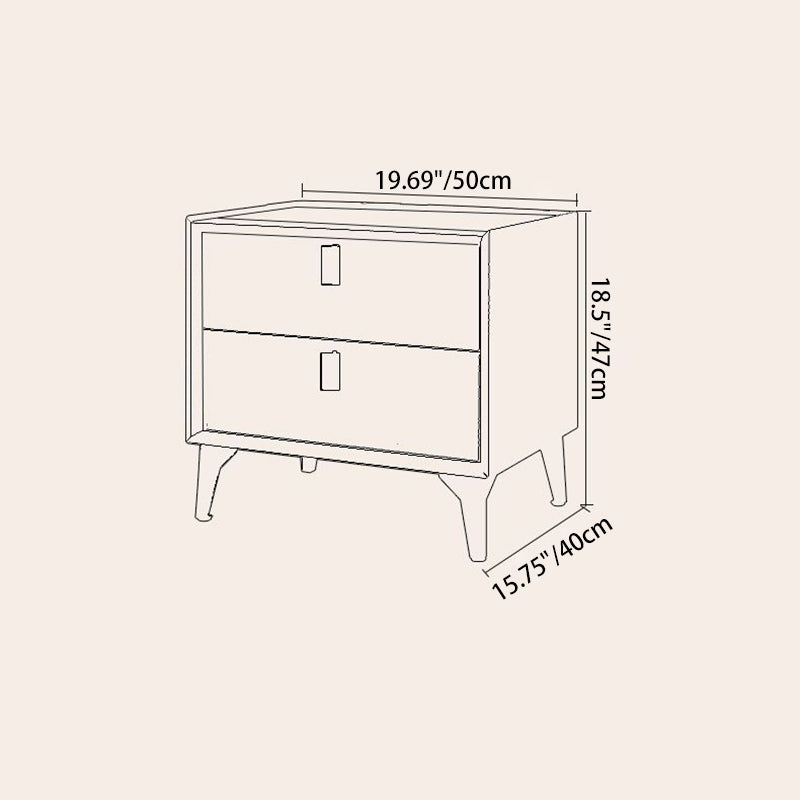 Scandinavian Leather Wood 2-Drawer Nightstand — D