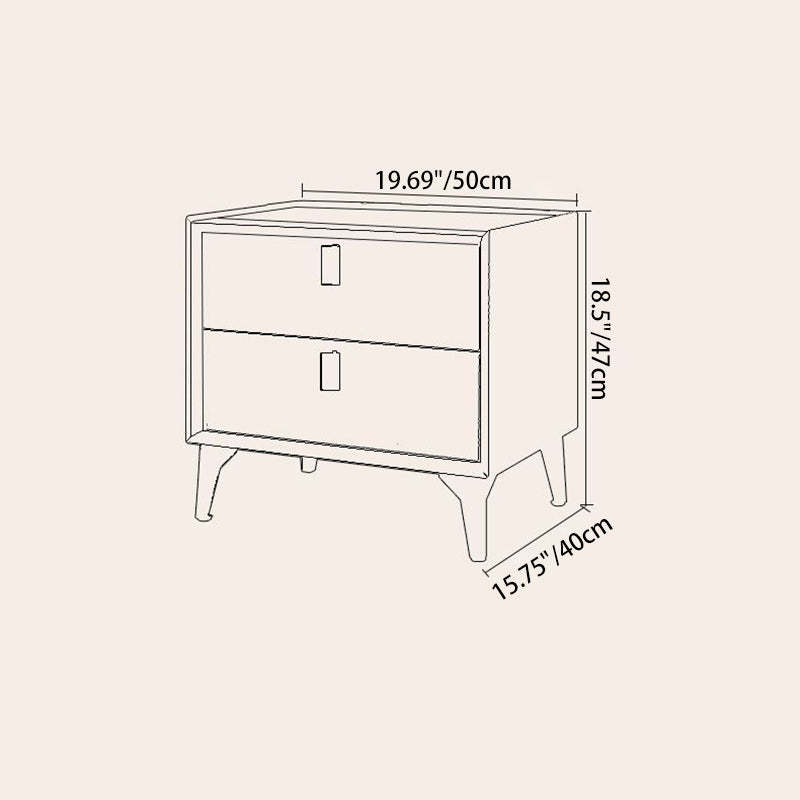 Scandinavian Leather Wood 2-Drawer Nightstand — D
