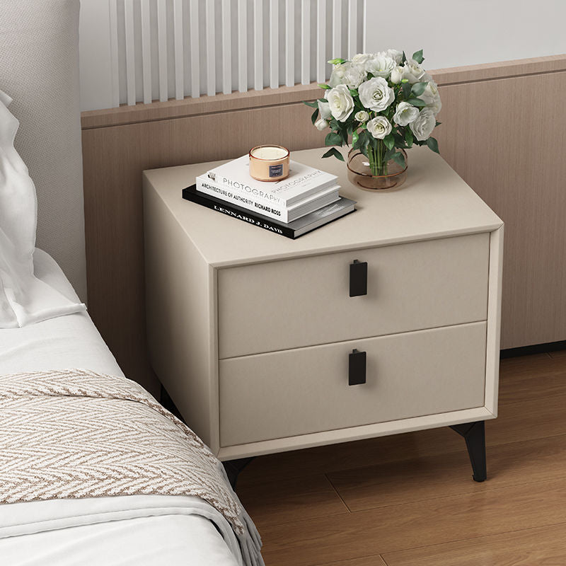 Scandinavian Leather Wood 2-Drawer Nightstand