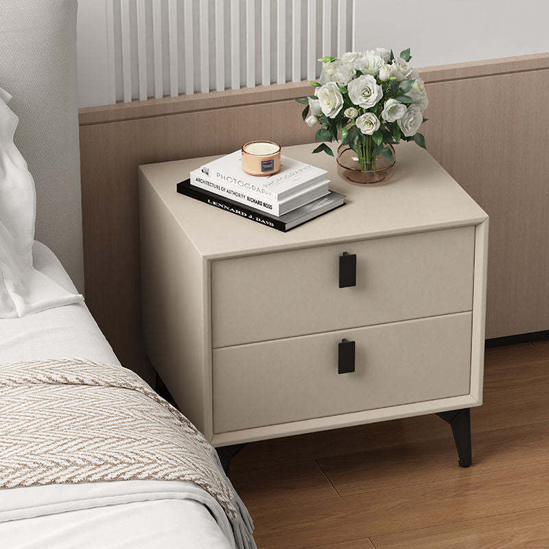 Scandinavian Leather Wood 2-Drawer Nightstand