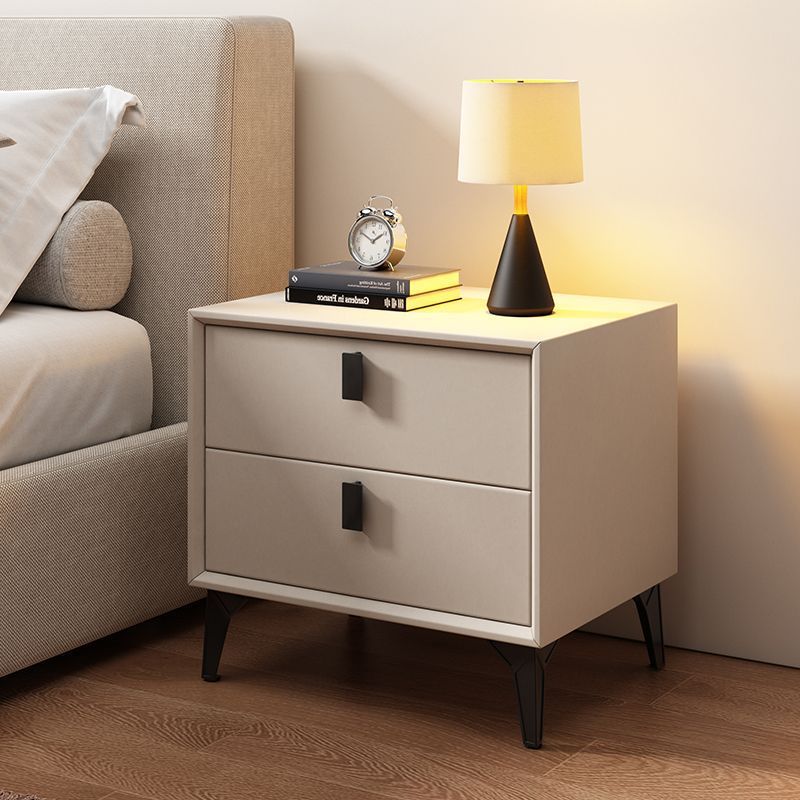 Scandinavian Leather Wood 2-Drawer Nightstand