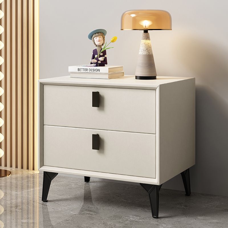 Scandinavian Leather Wood 2-Drawer Nightstand