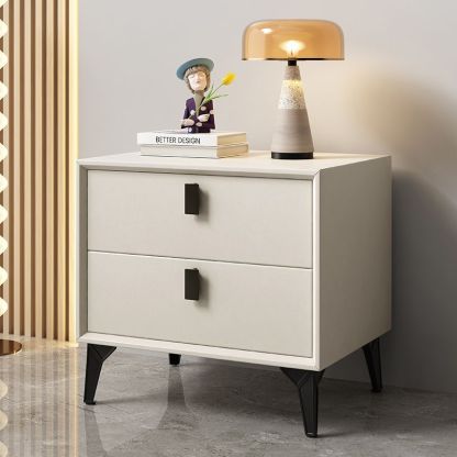 Scandinavian Leather Wood 2-Drawer Nightstand