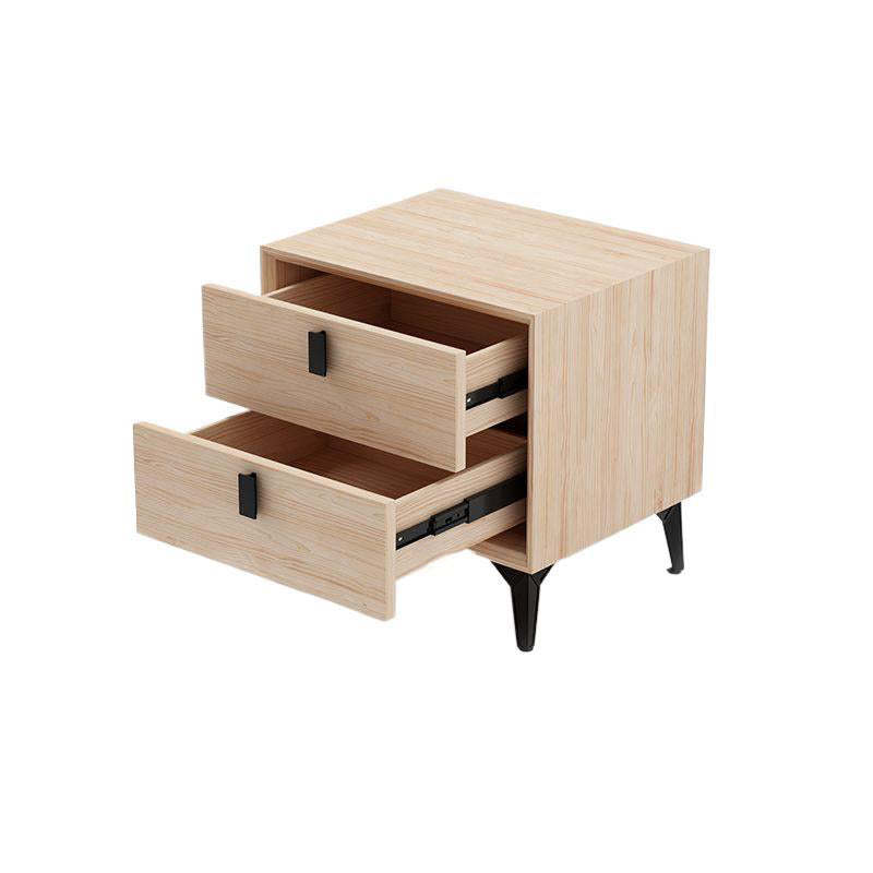 Scandinavian Leather Wood 2-Drawer Nightstand