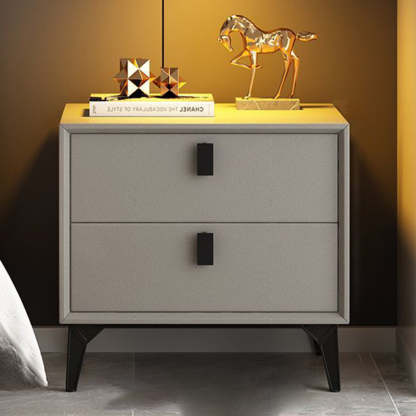 Scandinavian Leather Wood 2-Drawer Nightstand — A