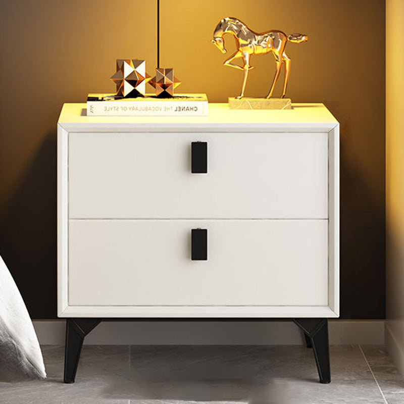 Scandinavian Leather Wood 2-Drawer Nightstand — B