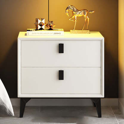 Scandinavian Leather Wood 2-Drawer Nightstand — B