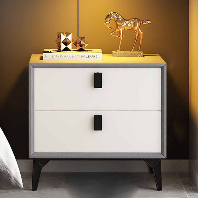 Scandinavian Leather Wood 2-Drawer Nightstand — C