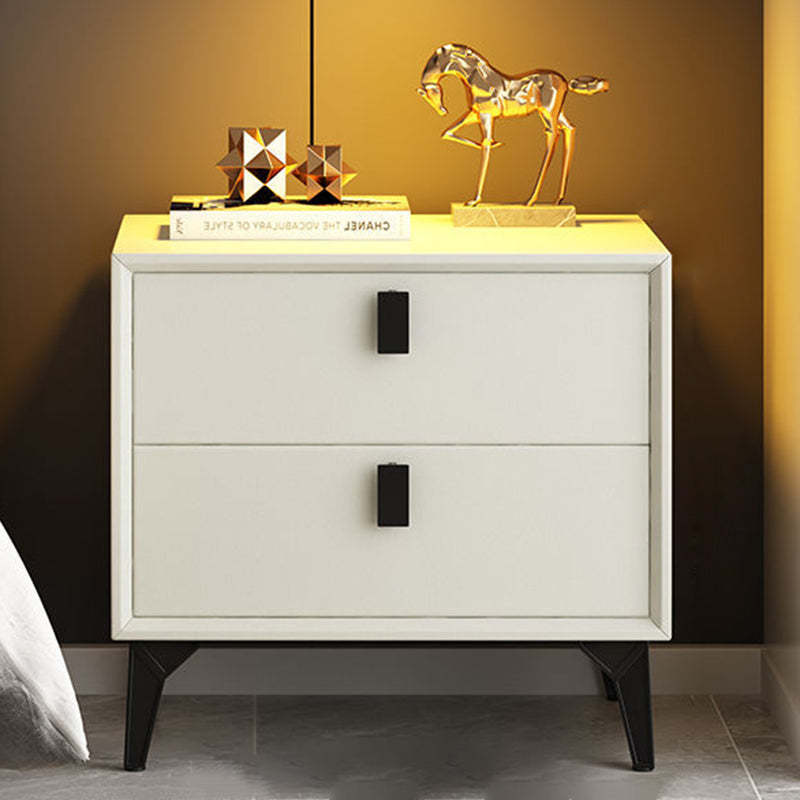 Scandinavian Leather Wood 2-Drawer Nightstand — G
