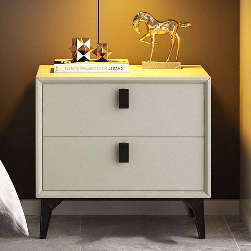 Scandinavian Leather Wood 2-Drawer Nightstand