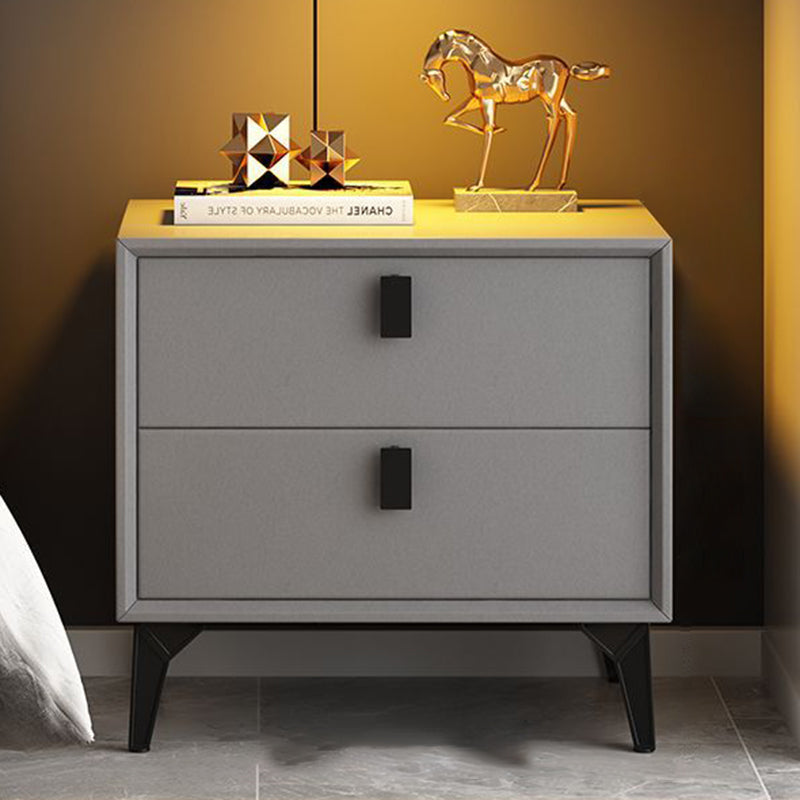 Scandinavian Leather Wood 2-Drawer Nightstand