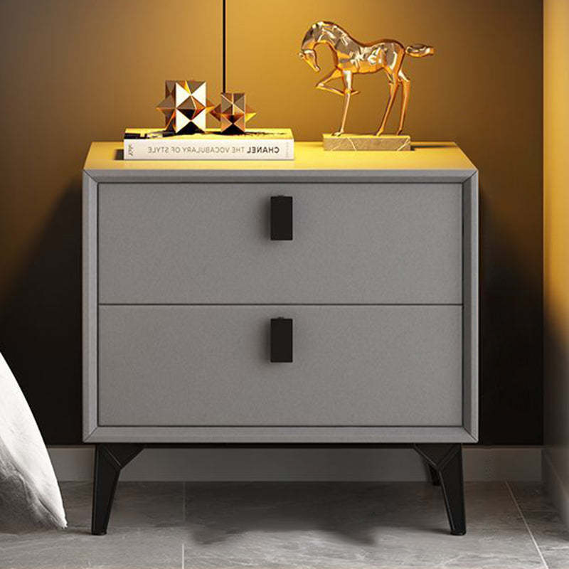 Scandinavian Leather Wood 2-Drawer Nightstand