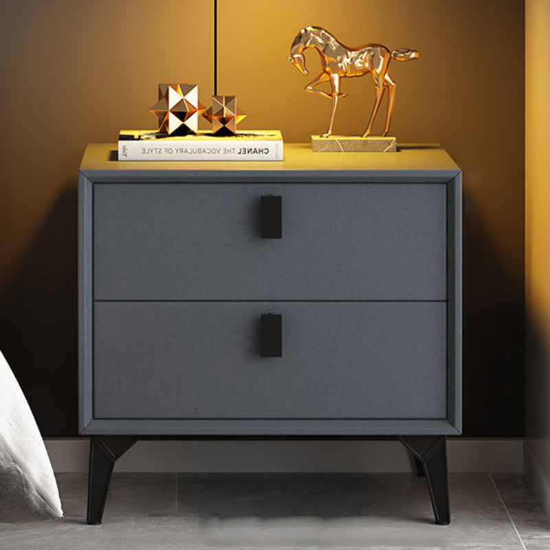 Scandinavian Leather Wood 2-Drawer Nightstand