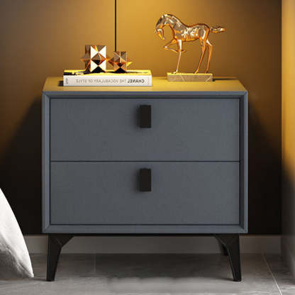 Scandinavian Leather Wood 2-Drawer Nightstand