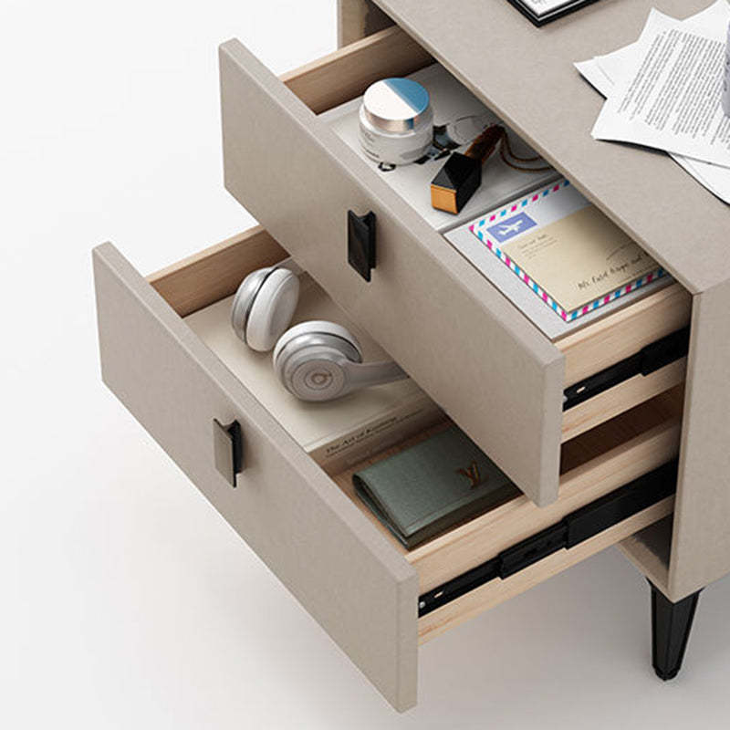 Scandinavian Leather Wood 2-Drawer Nightstand — F