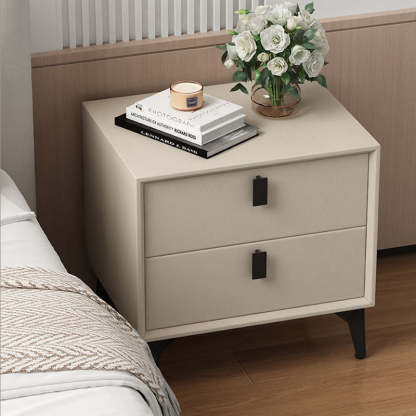 Scandinavian Leather Wood 2-Drawer Nightstand