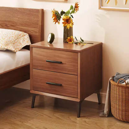 Nordic Wood 2-Drawer Nightstand — Walnut Color
