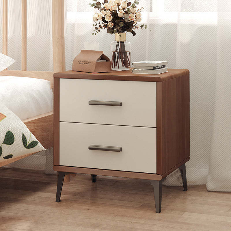 Nordic Wood 2-Drawer Nightstand — Walnut Color + White