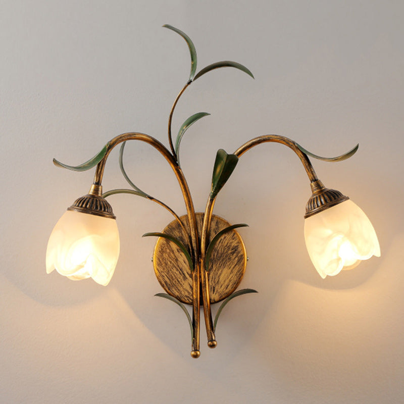 Art Deco Flower Leaf Crystal Glass Iron Wall Sconce
