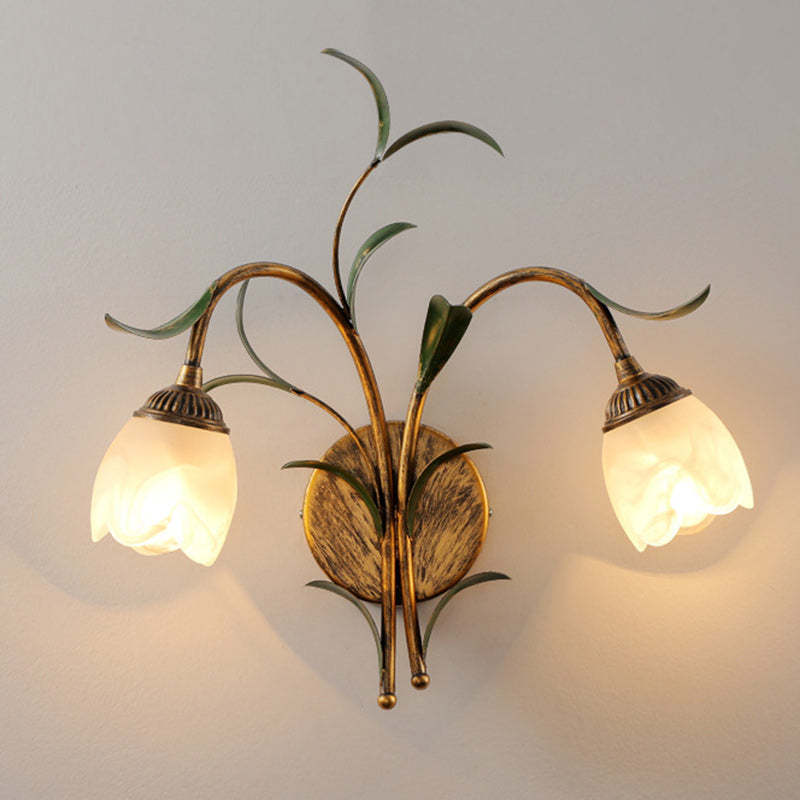 Art Deco Flower Leaf Crystal Glass Iron Wall Sconce