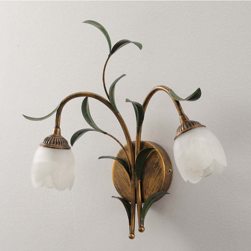 Art Deco Flower Leaf Crystal Glass Iron Wall Sconce