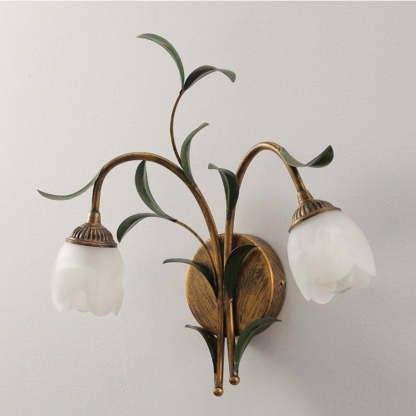 Art Deco Flower Leaf Crystal Glass Iron Wall Sconce