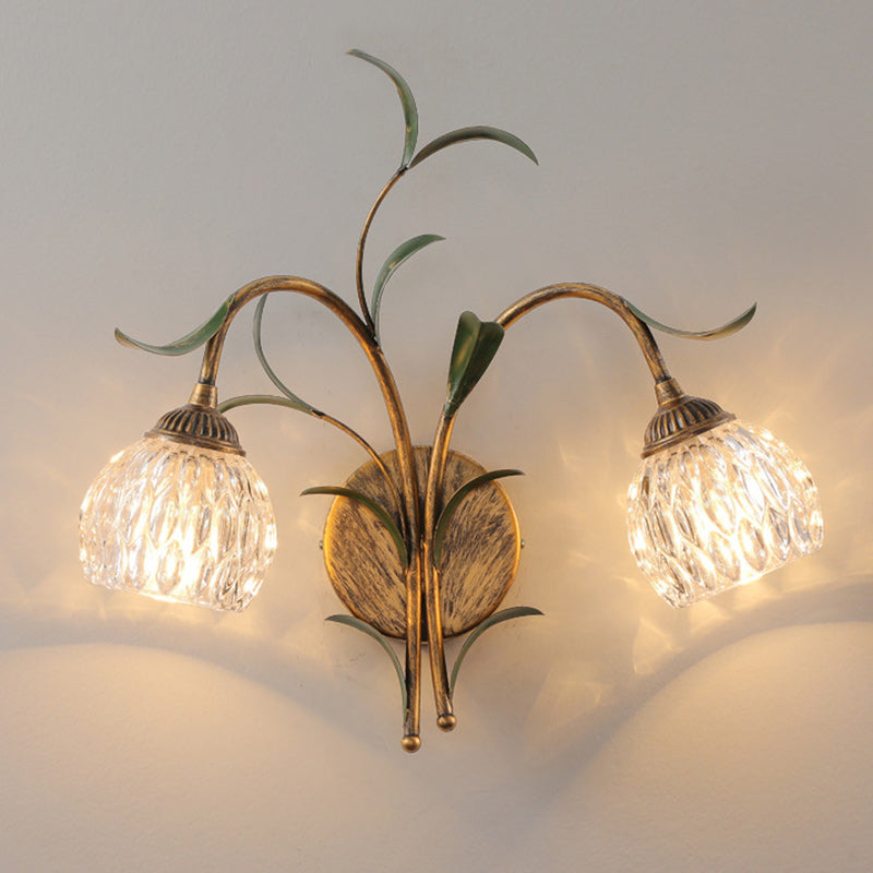 Art Deco Flower Leaf Crystal Glass Iron Wall Sconce