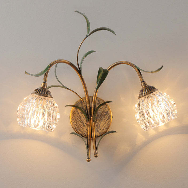 Art Deco Flower Leaf Crystal Glass Iron Wall Sconce