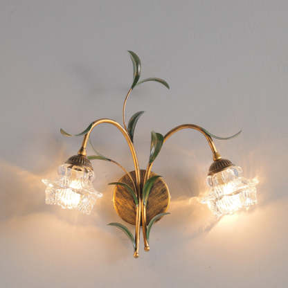Art Deco Flower Leaf Crystal Glass Iron Wall Sconce
