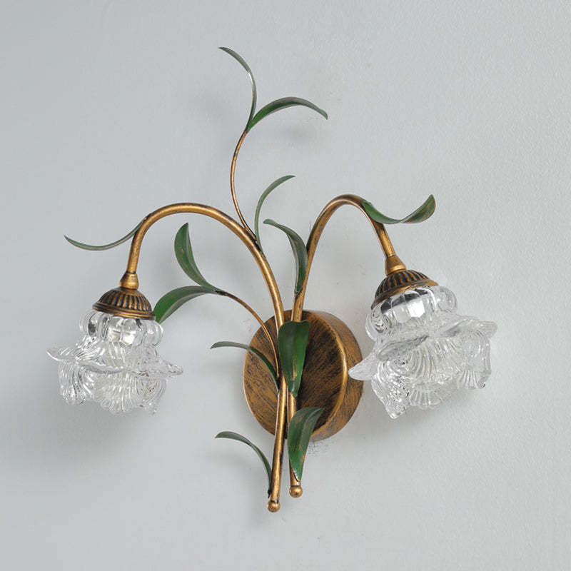 Art Deco Flower Leaf Crystal Glass Iron Wall Sconce