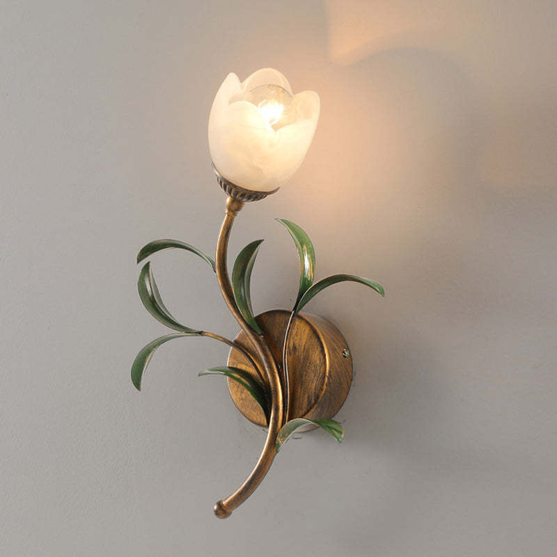 Art Deco Flower Leaf Crystal Glass Iron Wall Sconce