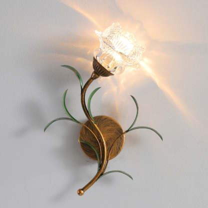 Art Deco Flower Leaf Crystal Glass Iron Wall Sconce