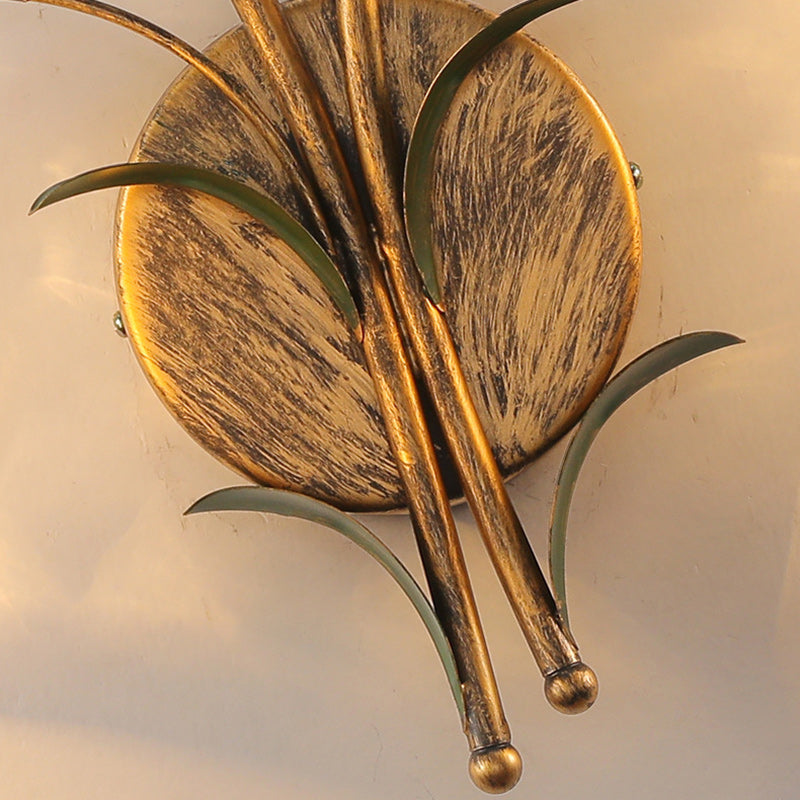 Art Deco Flower Leaf Crystal Glass Iron Wall Sconce