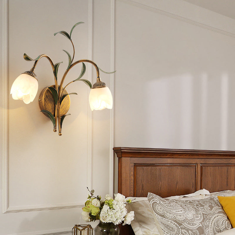 Art Deco Flower Leaf Crystal Glass Iron Wall Sconce