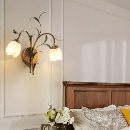 Art Deco Flower Leaf Crystal Glass Iron Wall Sconce