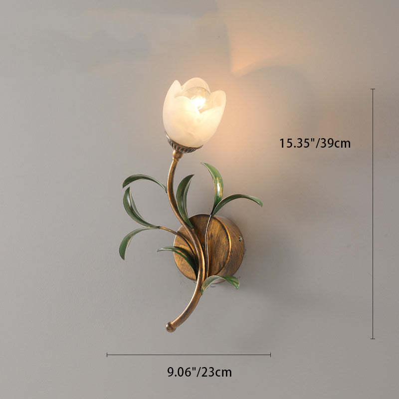 Art Deco Flower Leaf Crystal Glass Iron Wall Sconce
