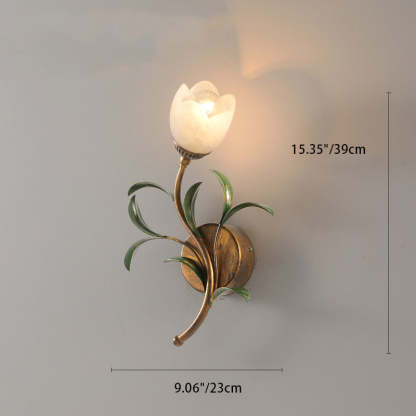 Art Deco Flower Leaf Crystal Glass Iron Wall Sconce