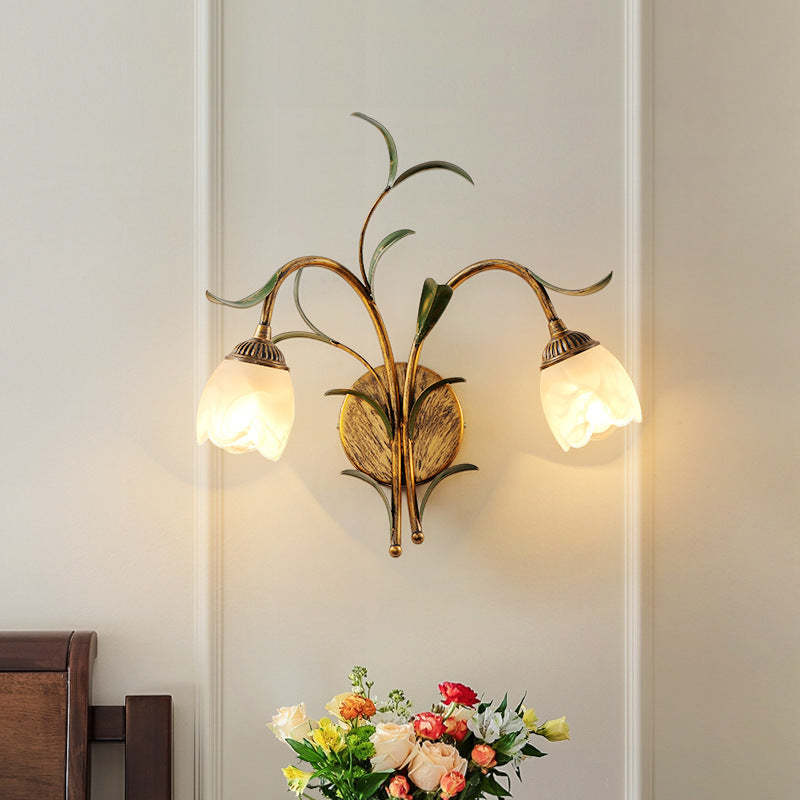 Art Deco Flower Leaf Crystal Glass Iron Wall Sconce
