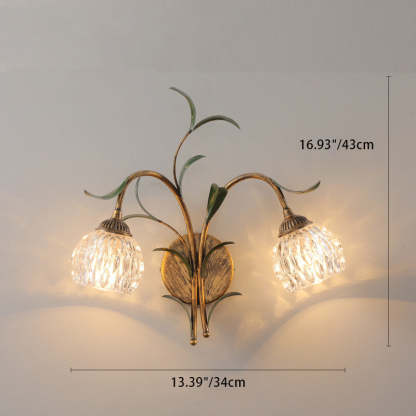 Art Deco Flower Leaf Crystal Glass Iron Wall Sconce