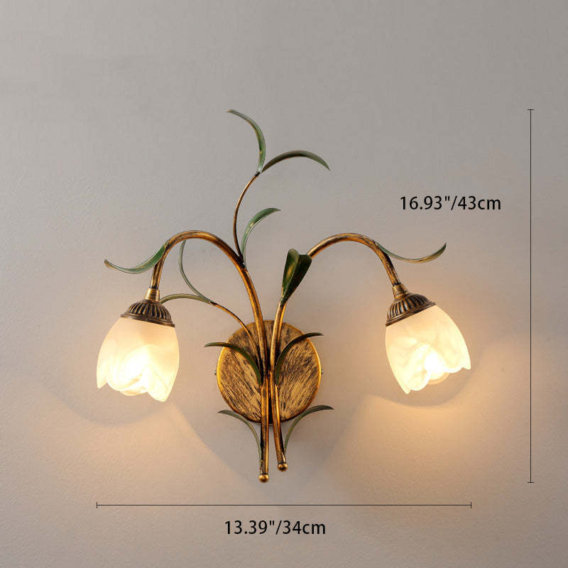 Art Deco Flower Leaf Crystal Glass Iron Wall Sconce
